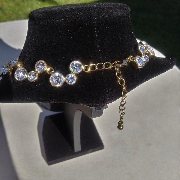 Rhinestone and Yellow Gold Plated Necklace16" -3" extension - Picture 6 of 6